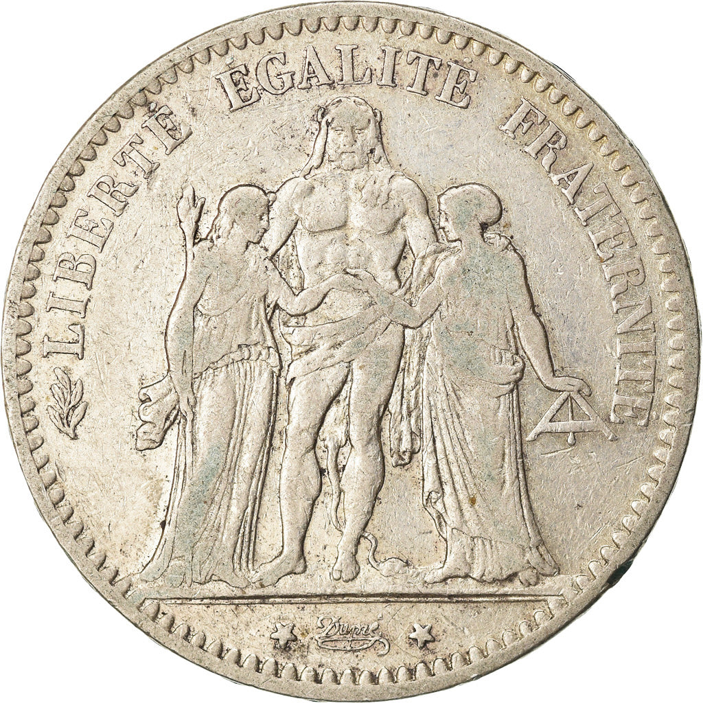 Moeda, França, Hercule, 5 Francs, 1877, Paris, VF(20-25), Prata, KM:820.1