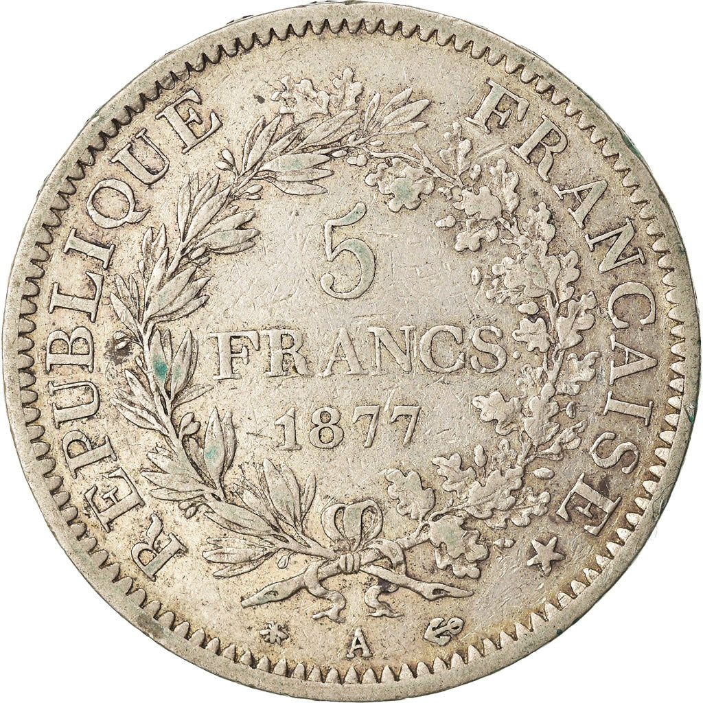 Moeda, França, Hercule, 5 Francs, 1877, Paris, VF(20-25), Prata, KM:820.1