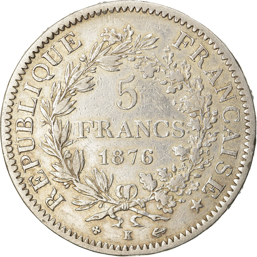 Moneta, Francia, Hercule, 5 Francs, 1876, Bordeaux, MB+, Argento, KM:820.2