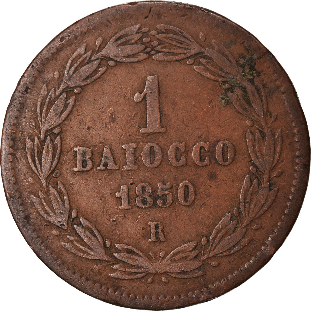 Münze, Italien Staaten, PAPAL STATES, Pius IX, Baiocco, 1850, Roma, S, Kupfer