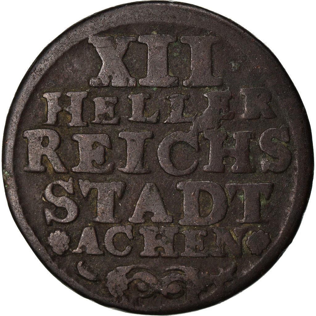 Coin, German States, AACHEN, 12 Heller, 1760, VF(20-25), Copper, KM:51