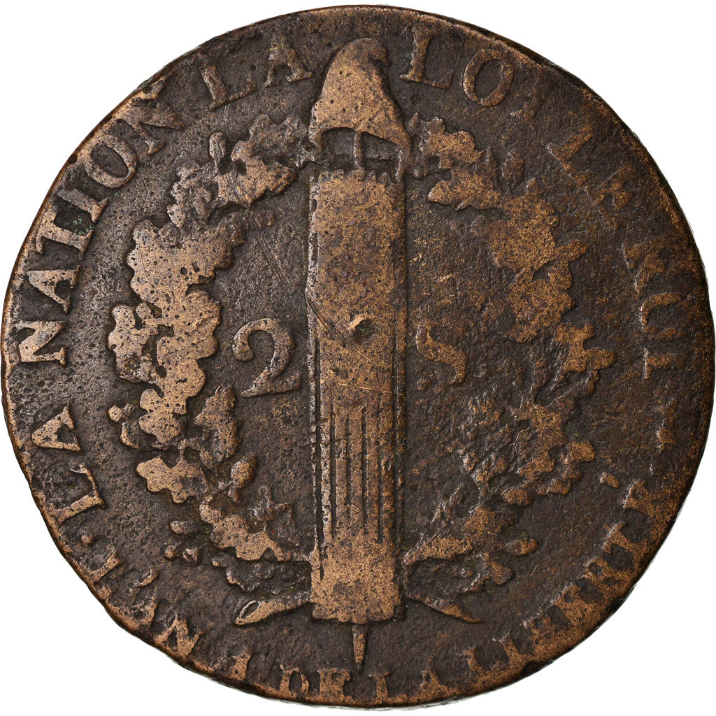 Coin, France, Louis XVI, 2 sols françois, 2 Sols, 1792, Metz, VF(20-25)