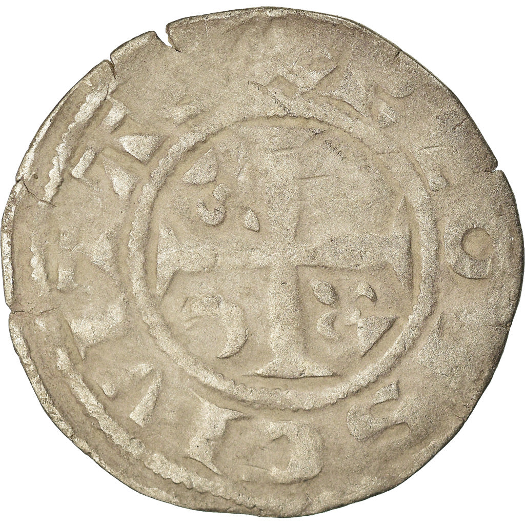 Moneda, Francia, Champagne, Guillaume I, Denarius, 1176-1202, Reims, BC+, Plata