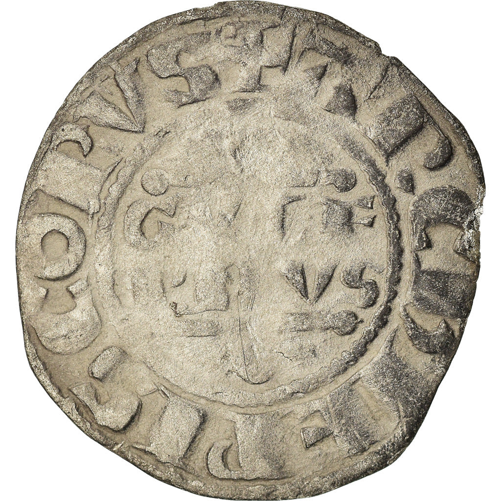 Moneda, Francia, Champagne, Guillaume I, Denarius, 1176-1202, Reims, BC+, Plata