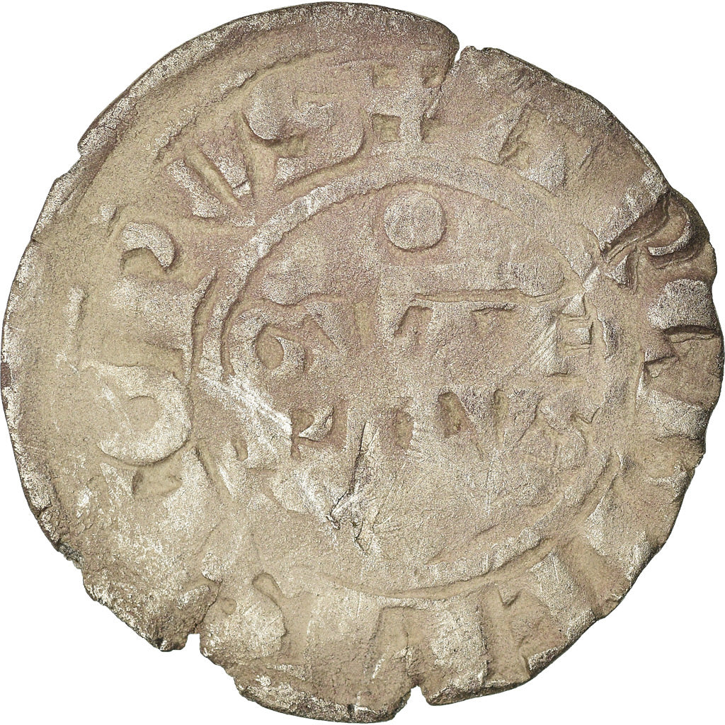 Moneda, Francia, Champagne, Guillaume I, Denarius, 1176-1202, Reims, BC+, Plata