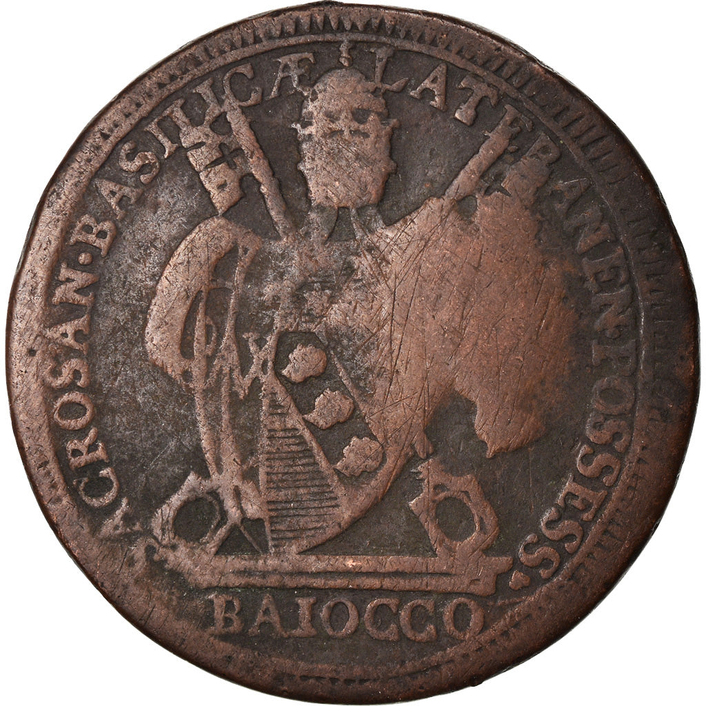 Moneta, STATI ITALIANI, PAPAL STATES, Pius VII, Baiocco, 1801, Roma, B+, Rame