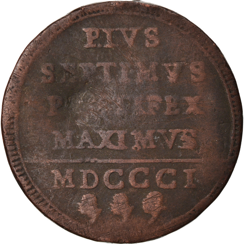 Moneta, STATI ITALIANI, PAPAL STATES, Pius VII, Baiocco, 1801, Roma, B+, Rame