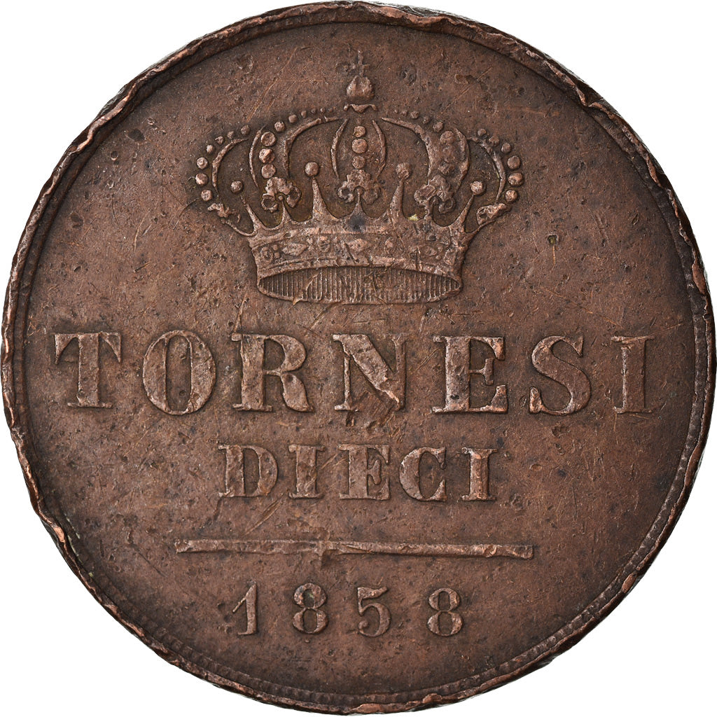 Coin, ITALIAN STATES, NAPLES, Ferdinando II, 10 Tornesi, 1858, VF(30-35)