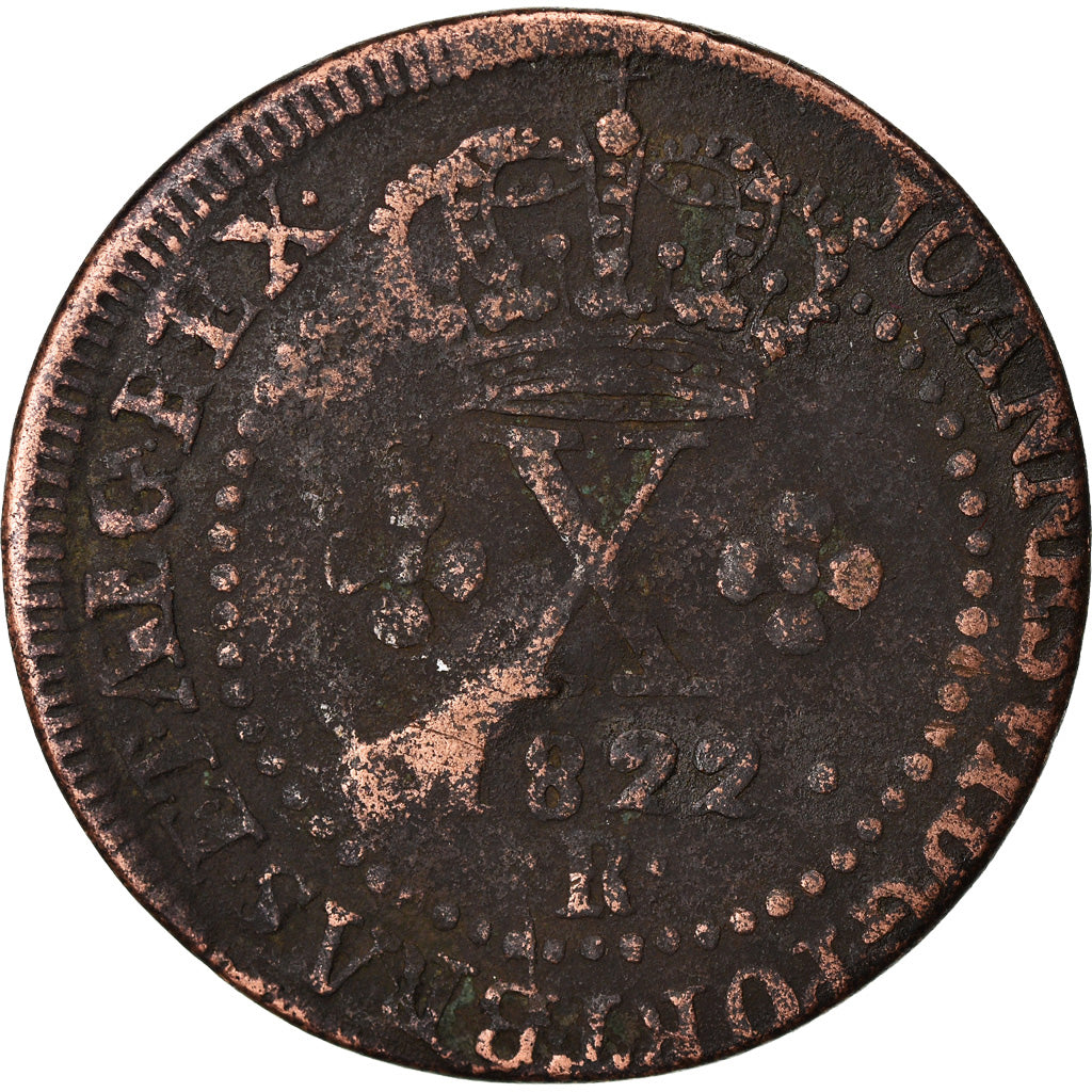 Coin, Brazil, João VI, 10 Reis, 1822, Rio de Janeiro, VF(20-25), Copper