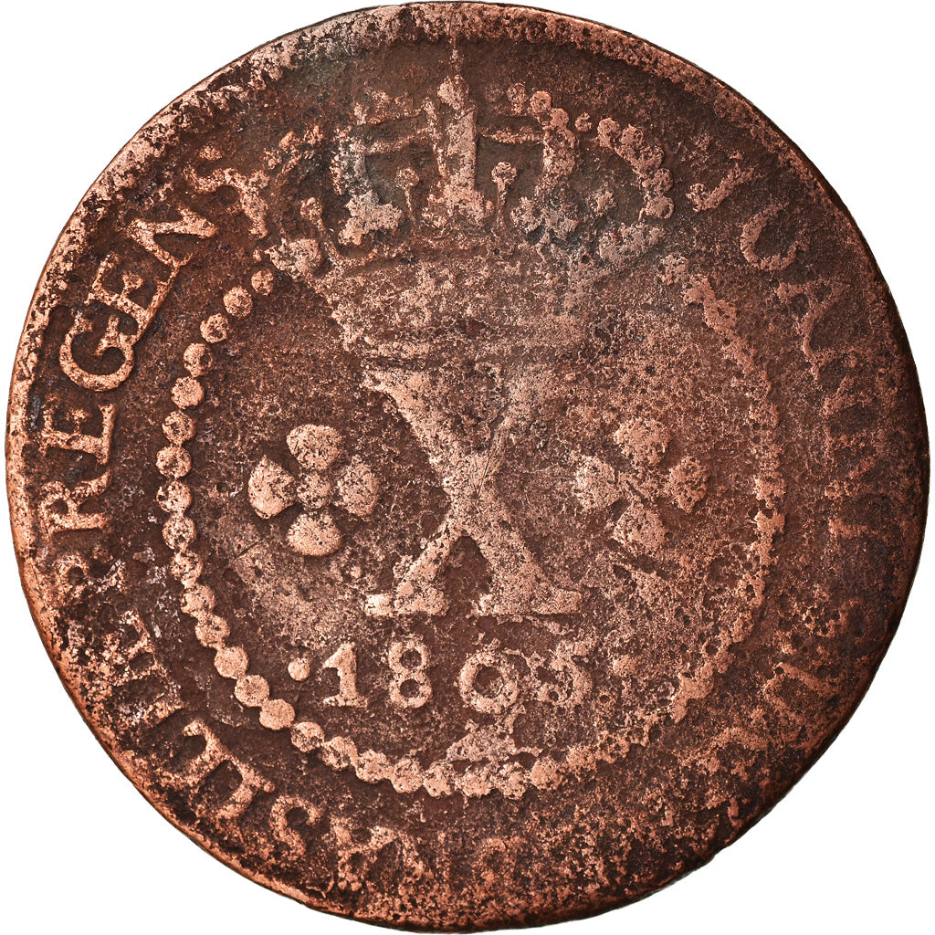 Coin, Brazil, Joao, 10 Reis, 1805, Lisbon, F(12-15), Copper, KM:232.1