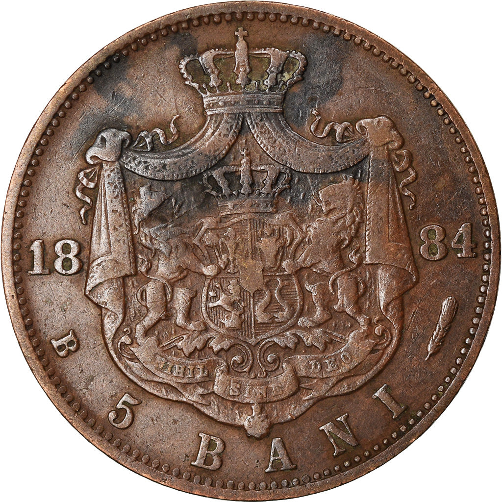Moneta, Romania, Carol I, 5 Bani, 1884, MB+, Rame, KM:19