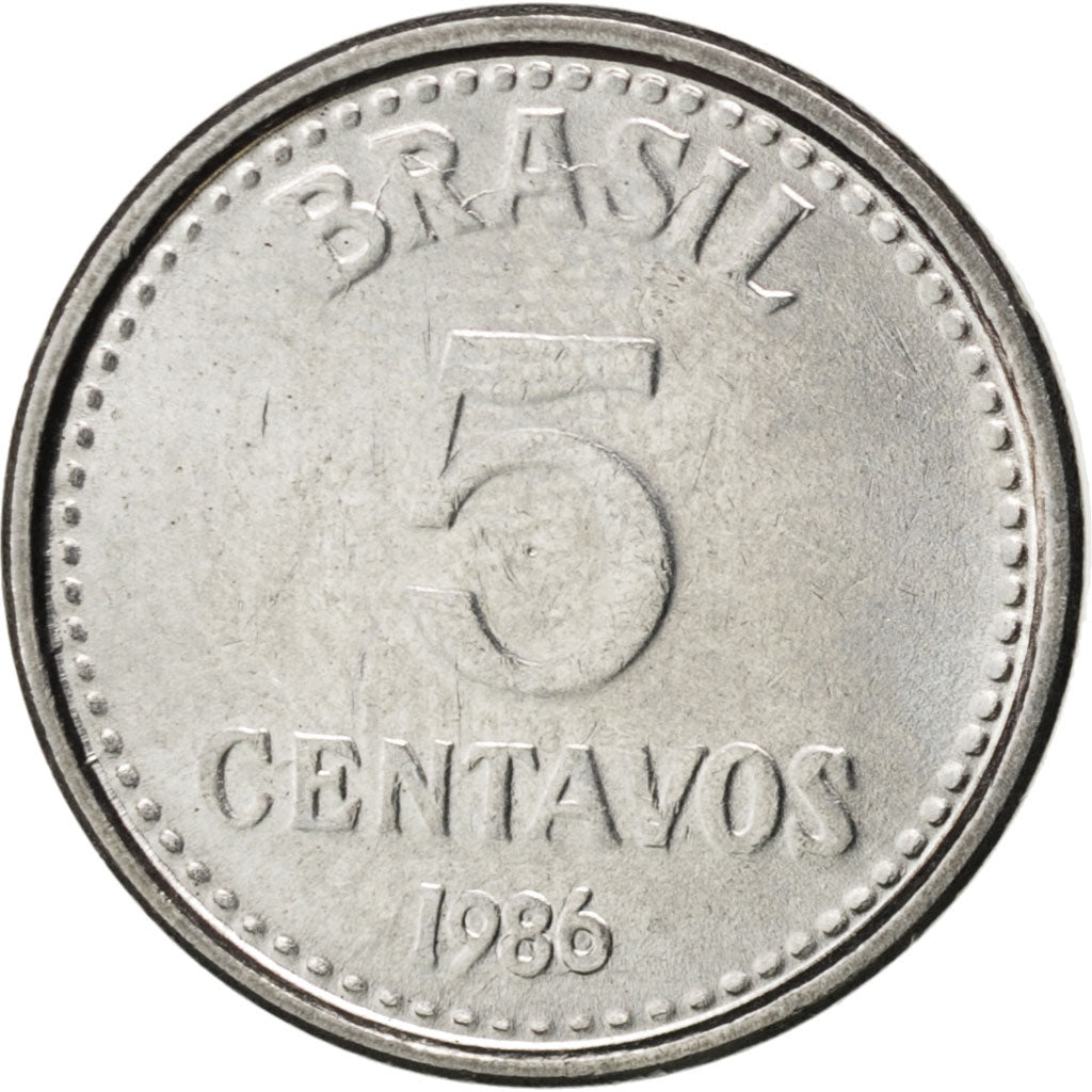 Coin, Brazil, 5 Centavos, 1986, MS(63), Stainless Steel, KM:601