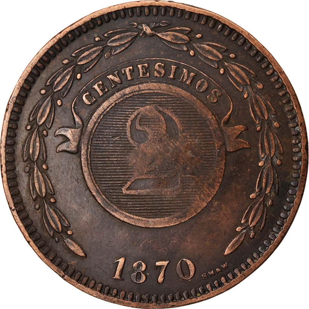Munten, Paraguay, 2 Centesimos, 1870, FR+, Koper, KM:3