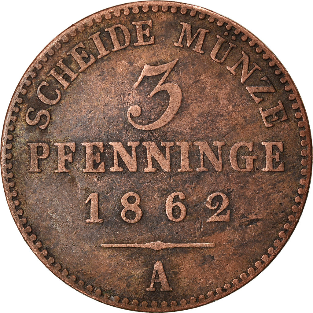 Münze, Deutsch Staaten, PRUSSIA, Wilhelm I, 3 Pfennig, 1862, Berlin, S+