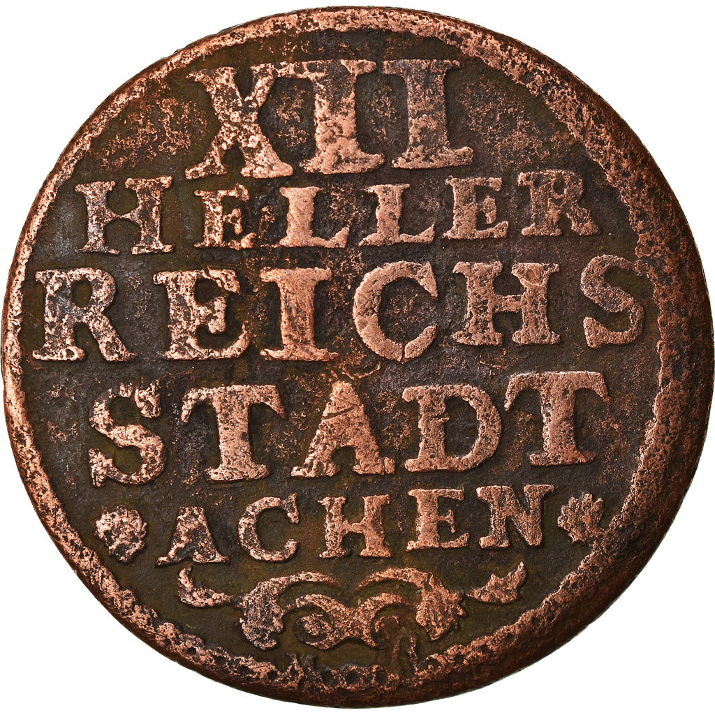 Coin, German States, AACHEN, 12 Heller, 1759, F(12-15), Copper, KM:51
