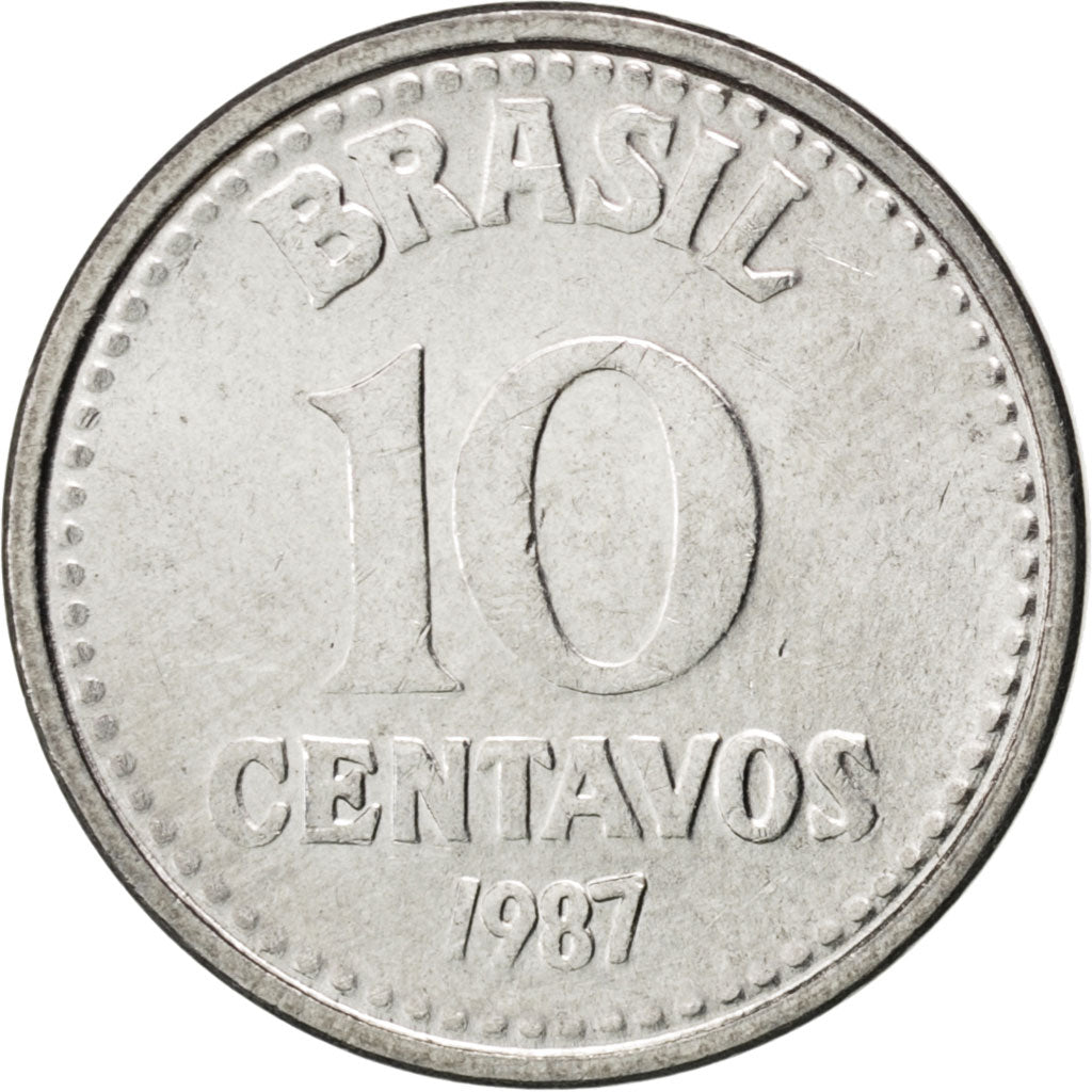Coin, Brazil, 10 Centavos, 1987, MS(63), Stainless Steel, KM:602