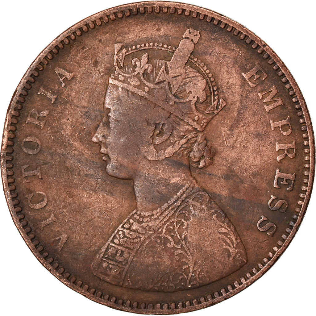 Coin, INDIA-BRITISH, Victoria, 1/2 Anna, 1877, VF(30-35), Copper, KM:487