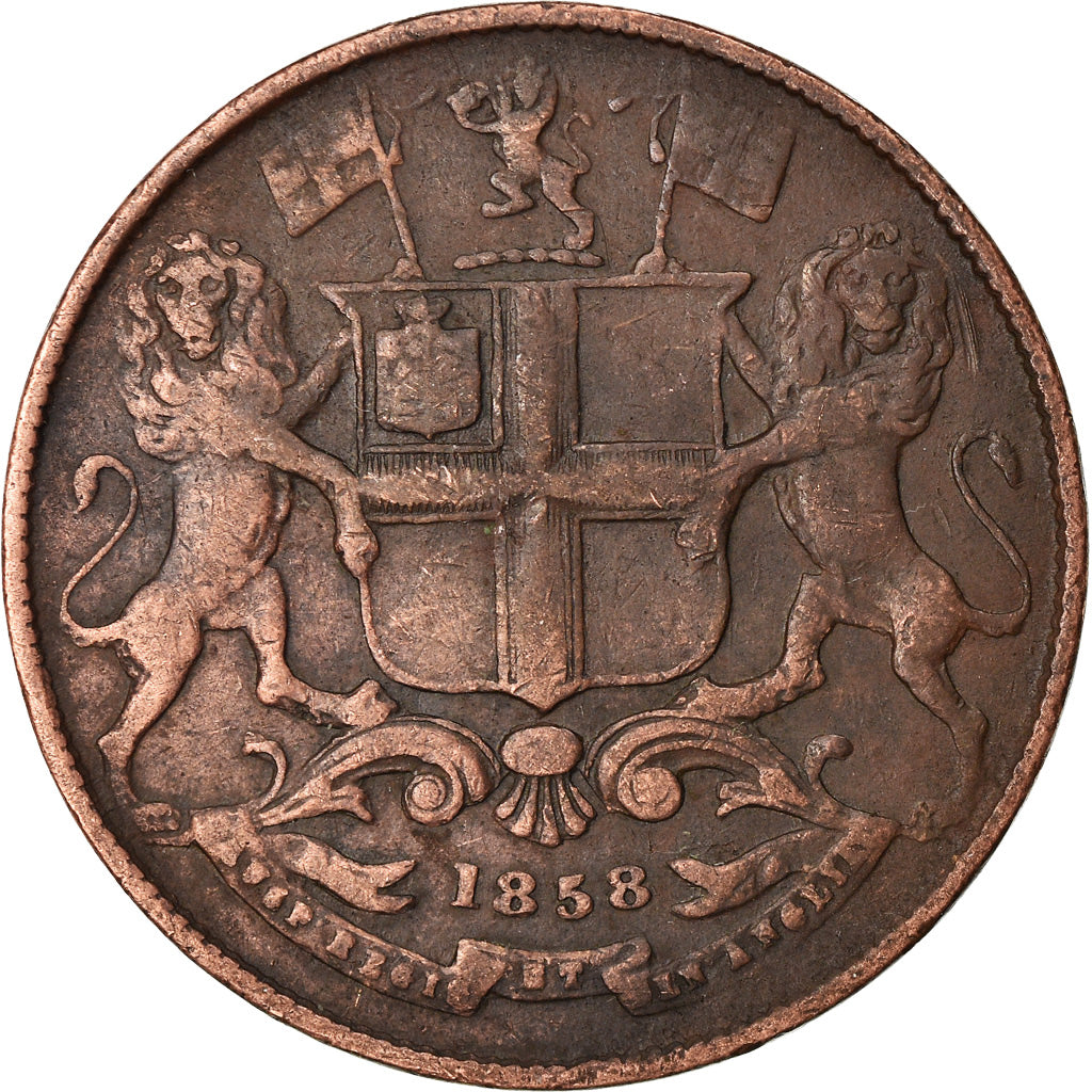 Coin, INDIA-BRITISH, 1/4 Anna, 1858, Heaton, Birmingham, VF(30-35), Copper