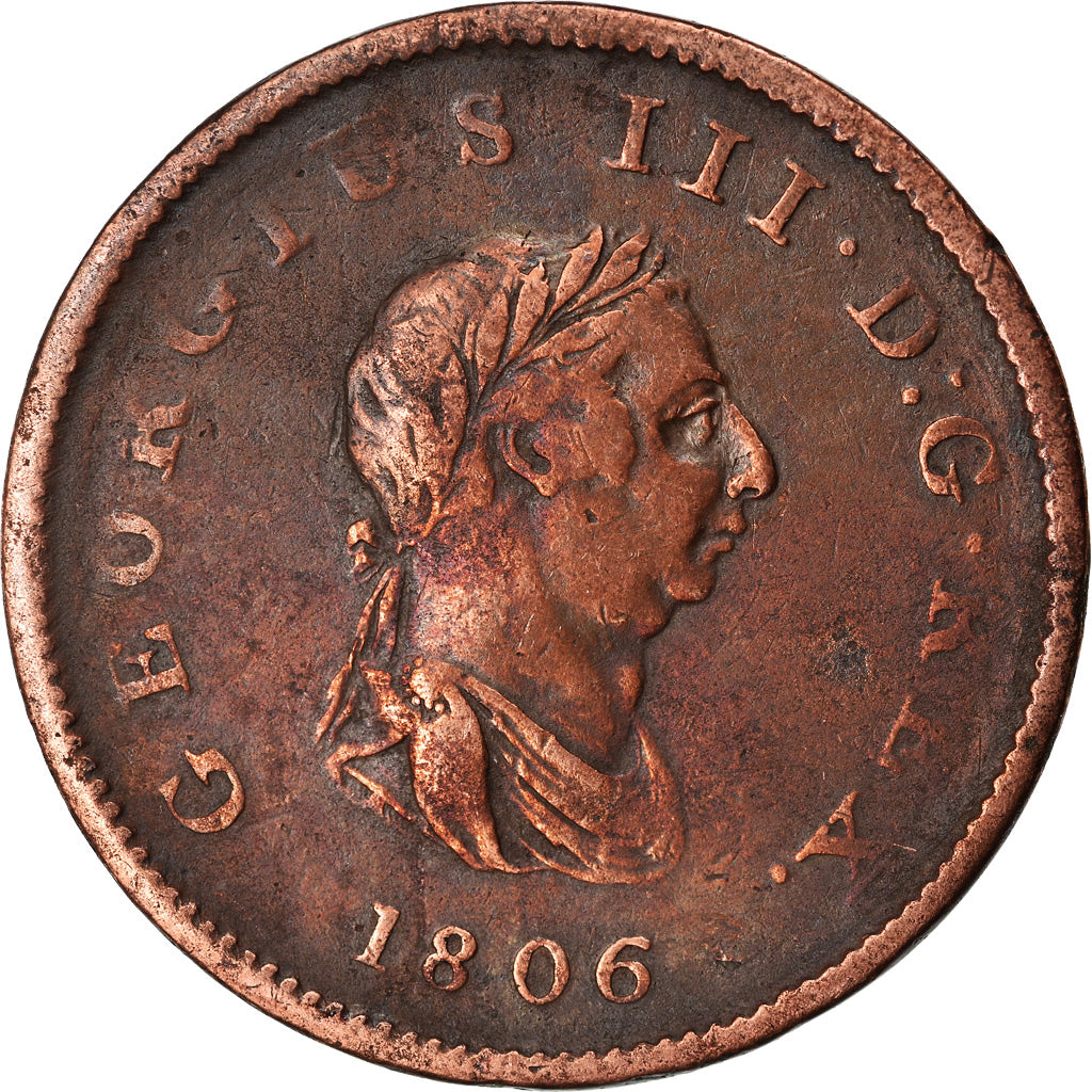 Coin, Great Britain, George III, 1/2 Penny, 1806, VF(30-35), Copper, KM:662
