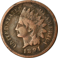 Coin, United States, Indian Head Cent, Cent, 1891, U.S. Mint, Philadelphia