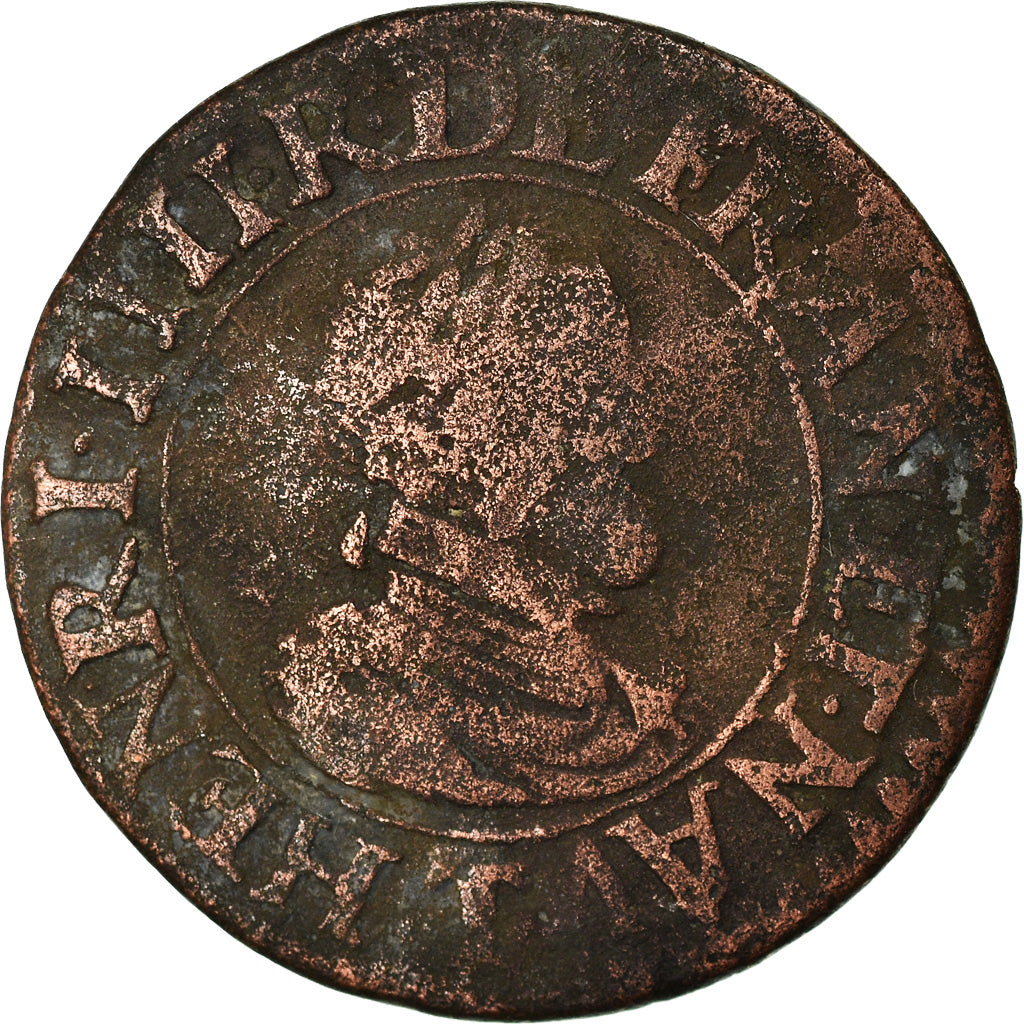 Coin, France, Henri IV, Double Tournois, 1610, Nantes, F(12-15), Copper