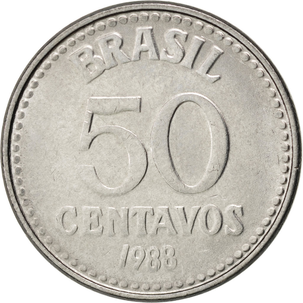 Coin, Brazil, 50 Centavos, 1988, MS(63), Stainless Steel, KM:604