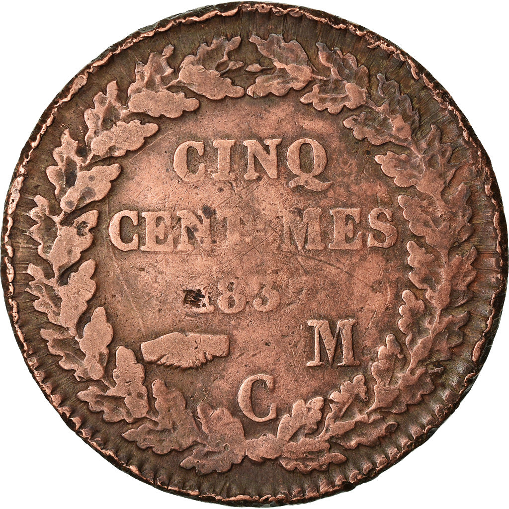 Coin, Monaco, Honore V, 5 Centimes, Cinq, 1837, Monaco, VF(20-25), Copper
