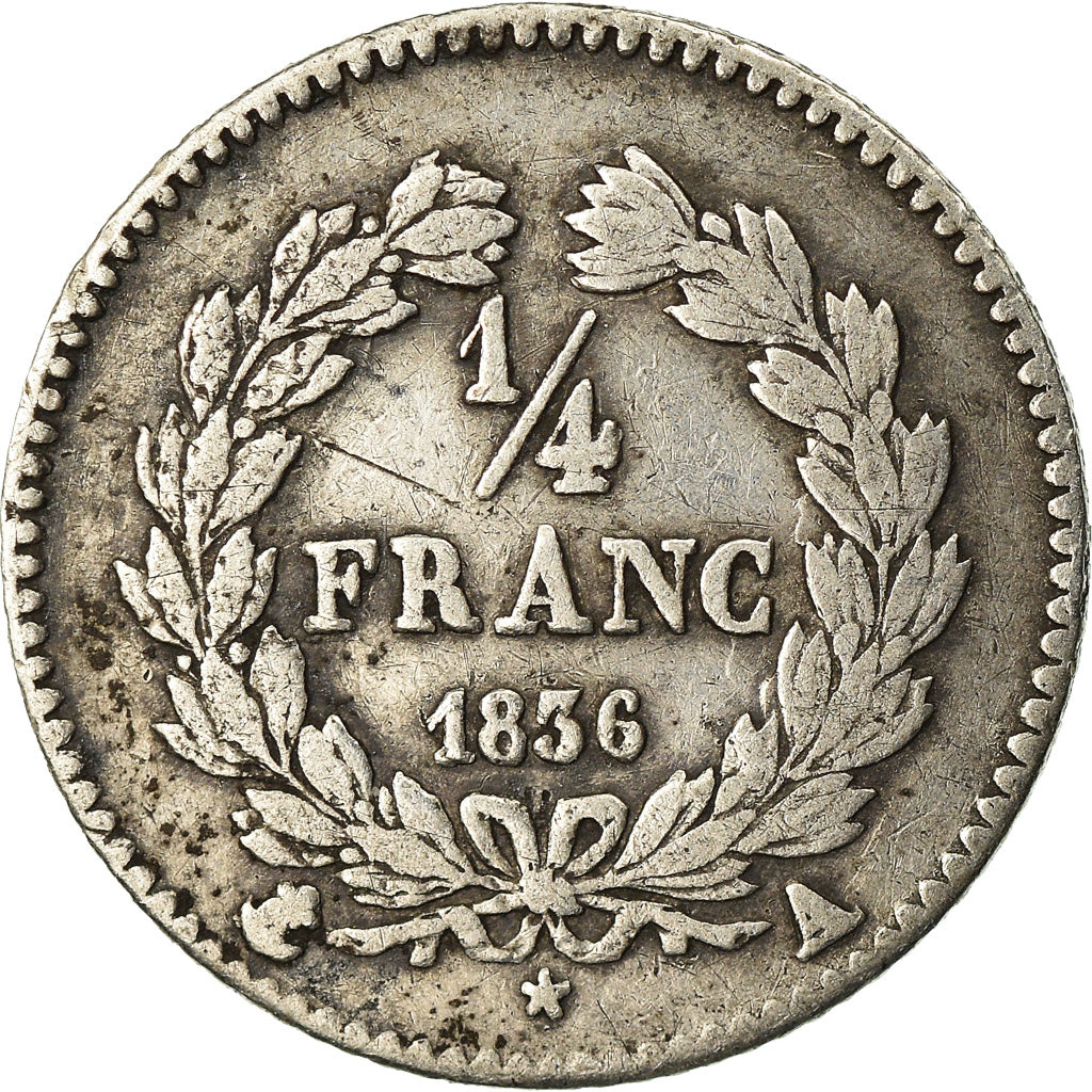 Münze, Frankreich, Louis-Philippe, 1/4 Franc, 1836, Paris, S+, Silber