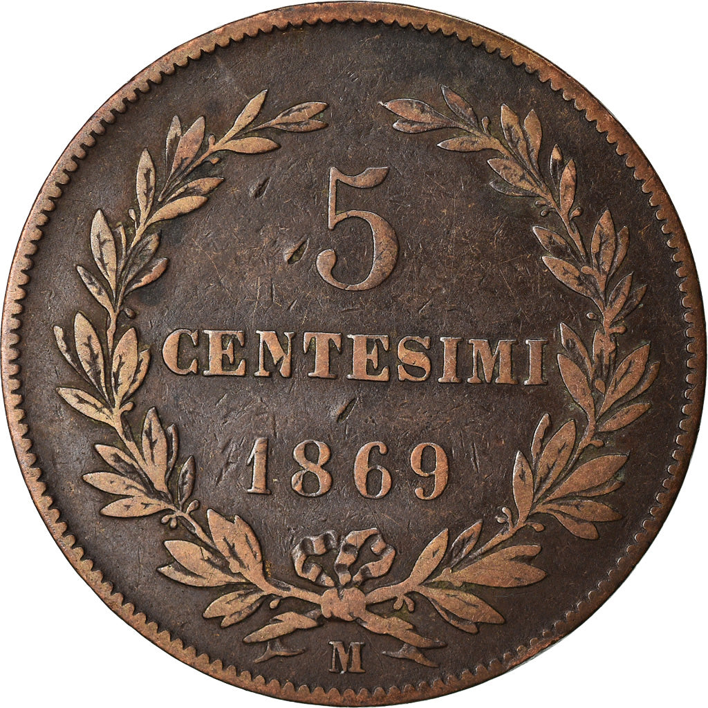 Coin, San Marino, 5 Centesimi, 1869, Milan, VF(30-35), Copper, KM:1