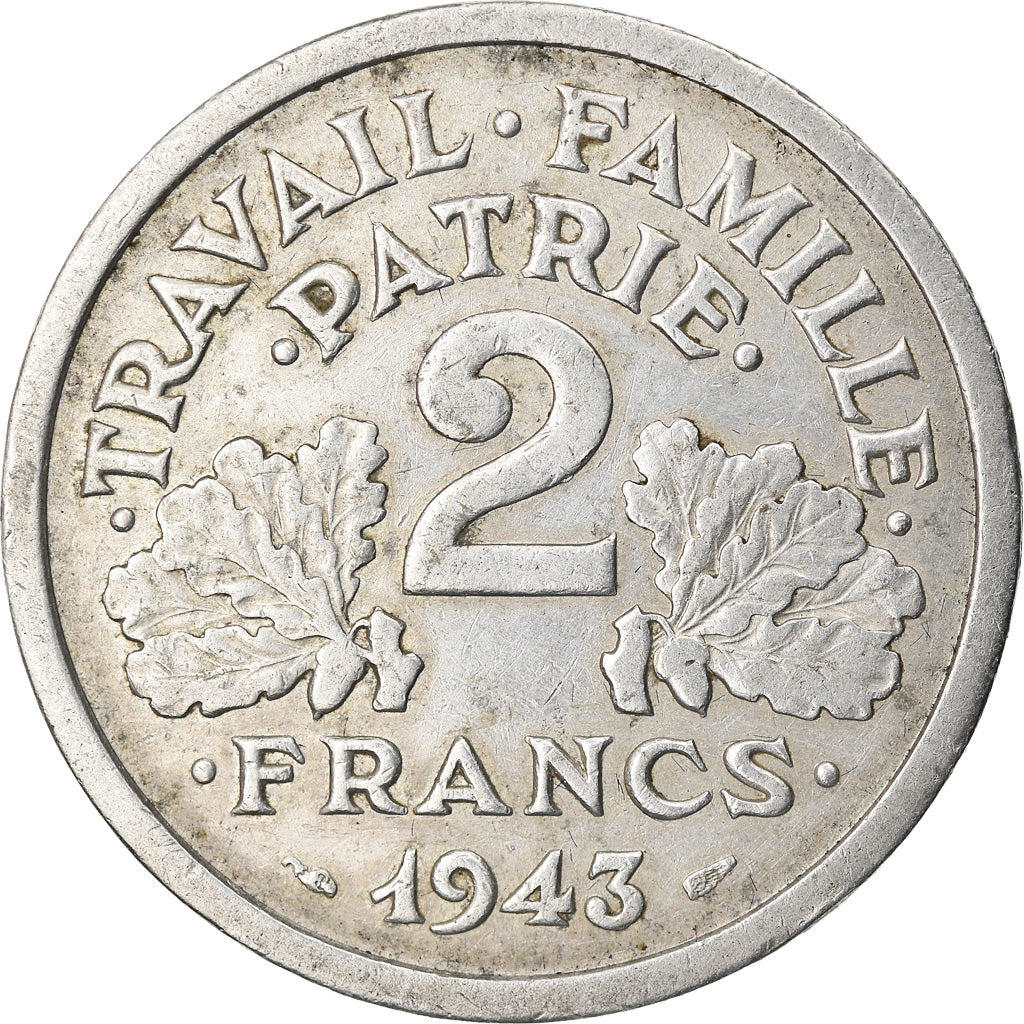 Monnaie, France, Bazor, 2 Francs, 1943, Beaumont - Le Roger, TB+, Aluminium