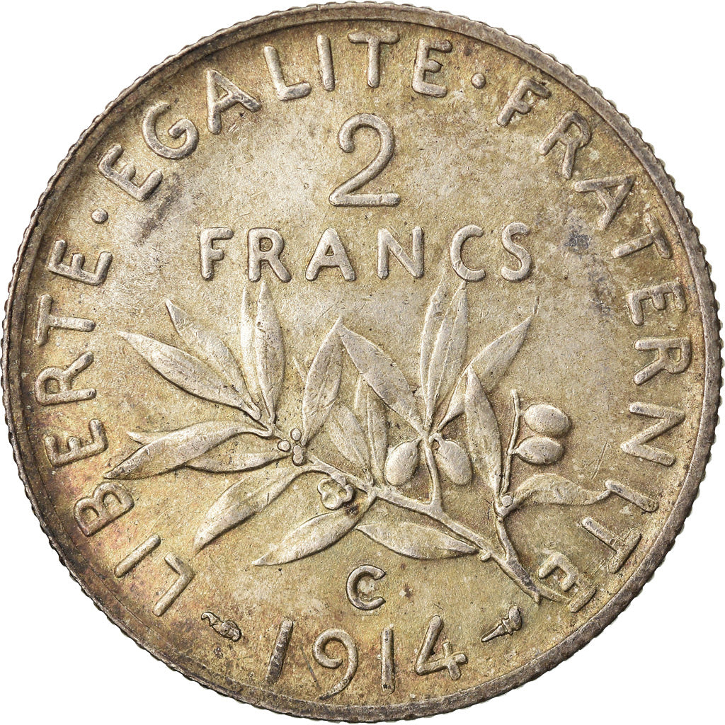 Coin, France, Semeuse, 2 Francs, 1914, Castelsarrasin, AU(50-53), Silver