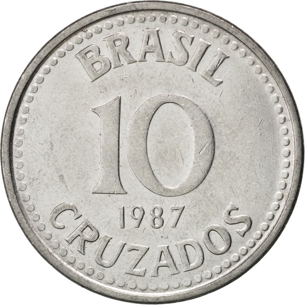 Coin, Brazil, 10 Cruzados, 1987, MS(60-62), Stainless Steel, KM:607