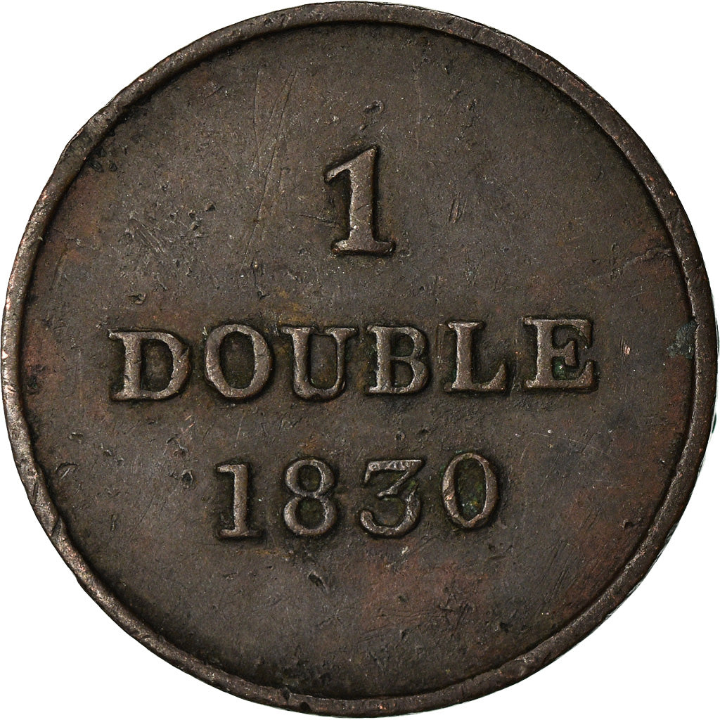 Coin, Guernsey, Double, 1830, Heaton, EF(40-45), Copper, KM:1