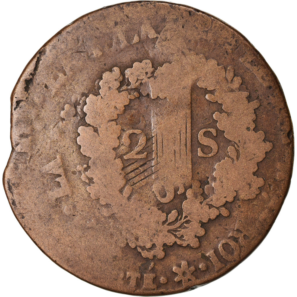 Coin, France, 2 sols français, 2 Sols, Strasbourg, Double-strike, F(12-15)