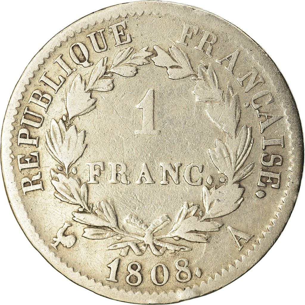 Coin, France, Napoléon I, Franc, 1808, Paris, VF(30-35), Silver, KM:682.1
