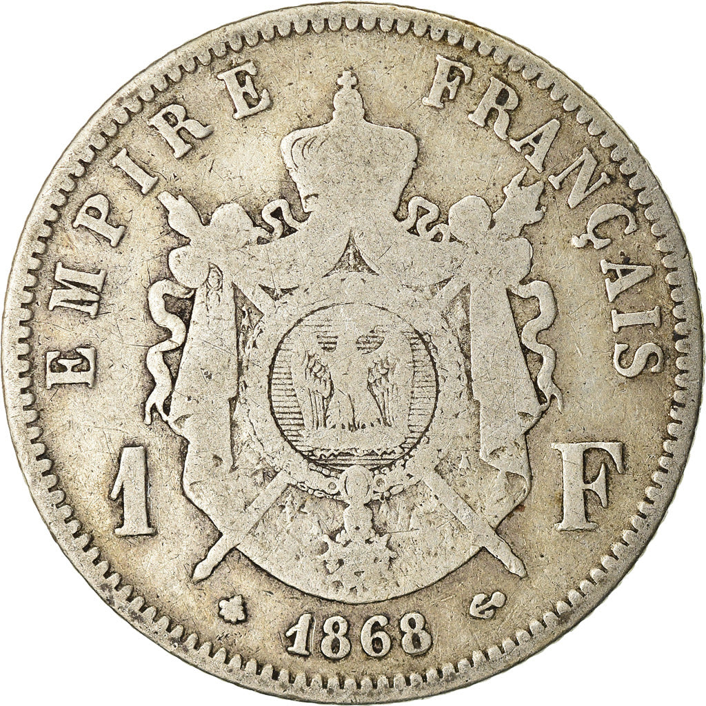 Coin, France, Napoleon III, Napoléon III, Franc, 1868, Paris, F(12-15), Silver