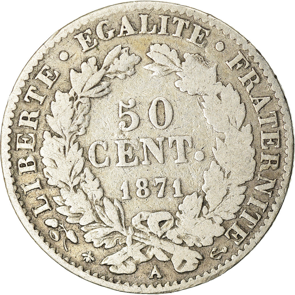 Münze, Frankreich, Cérès, 50 Centimes, 1871, Paris, S, Silber, KM:834.1