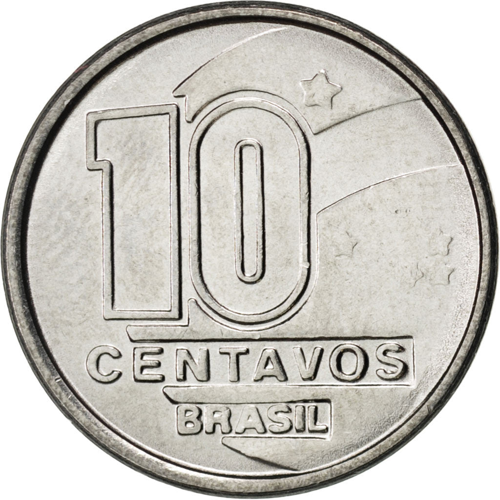 BRAZIL, 10 Centavos, 1990, KM #613, MS(63), Stainless Steel, 18.5, 2.48