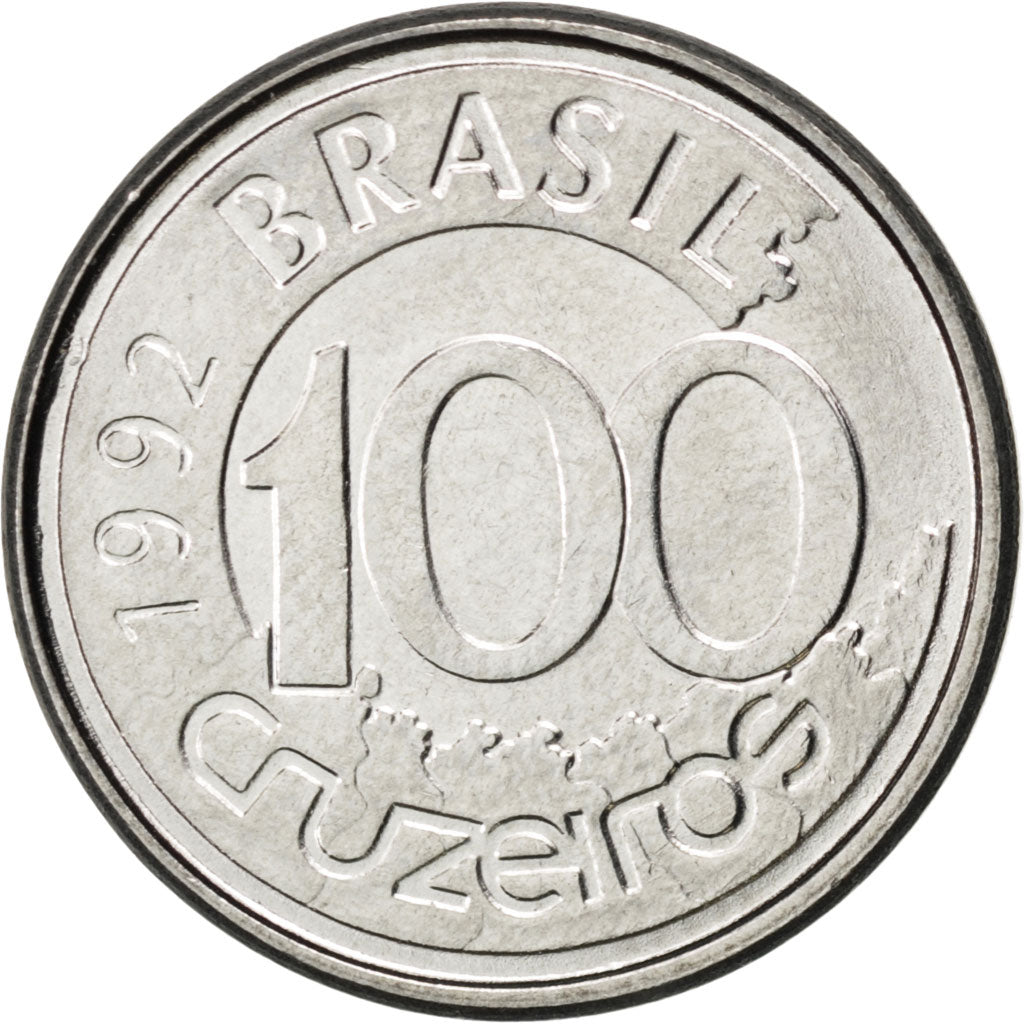 Coin, Brazil, 100 Cruzeiros, 1992, MS(63), Stainless Steel, KM:623