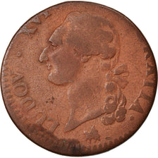Moneda, Francia, Louis XVI, Sol à l'Ecu, 1790, Rouen, BC+, Cobre, Gadoury:350