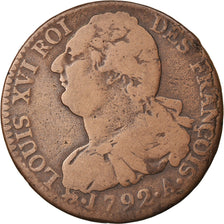 Coin, France, Louis XVI, 2 Sols, 1792, Paris, VF(20-25), Bronze, Gadoury:25