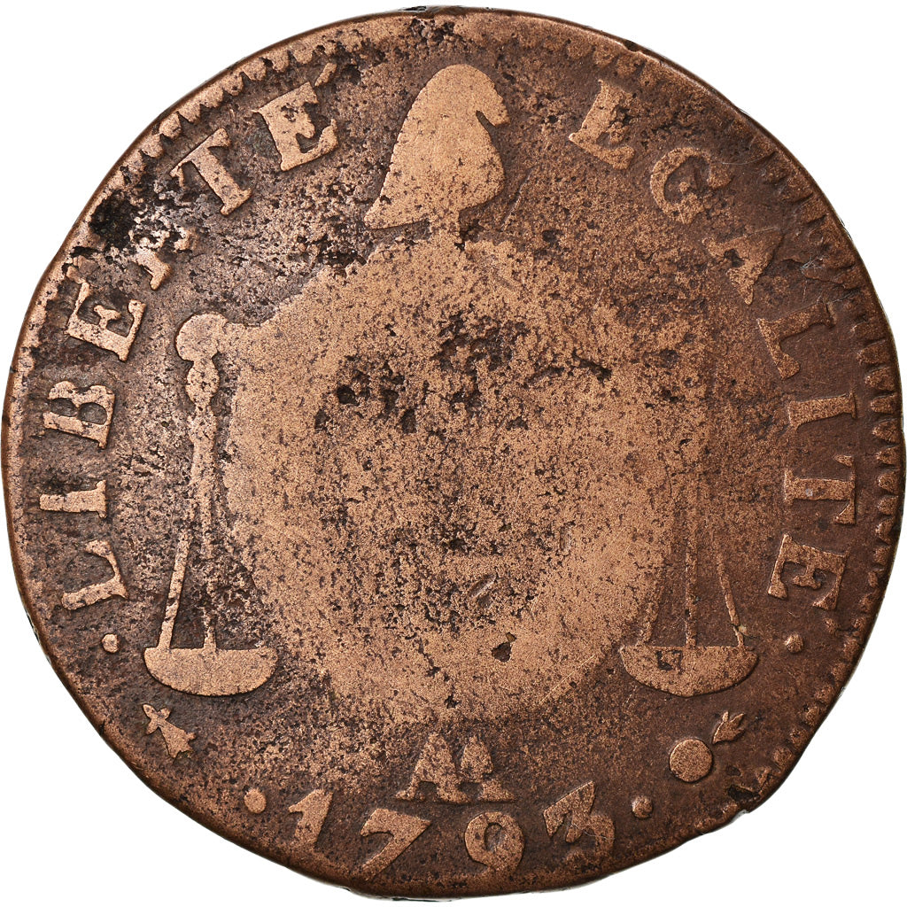 Münze, Frankreich, 2 sols aux balances daté, 2 Sols, 1793, Metz, SGE+, Bronze