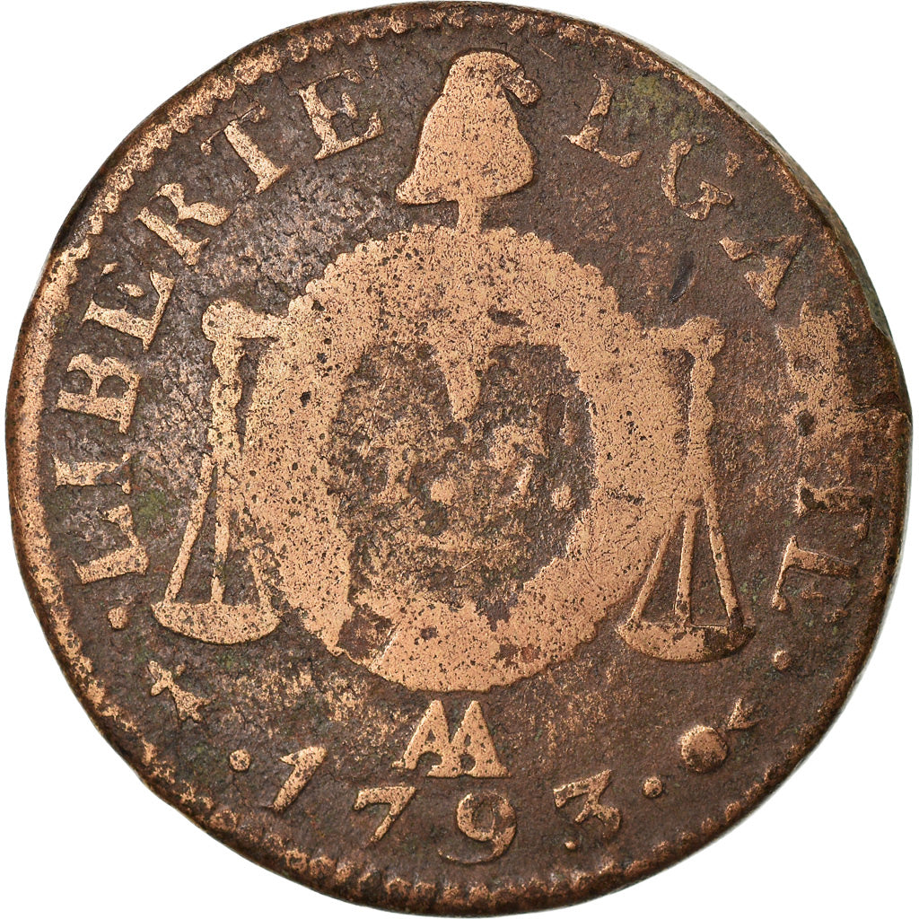 Coin, France, Sol aux balances françoise, Sol, 1793, Metz, F(12-15), Bronze