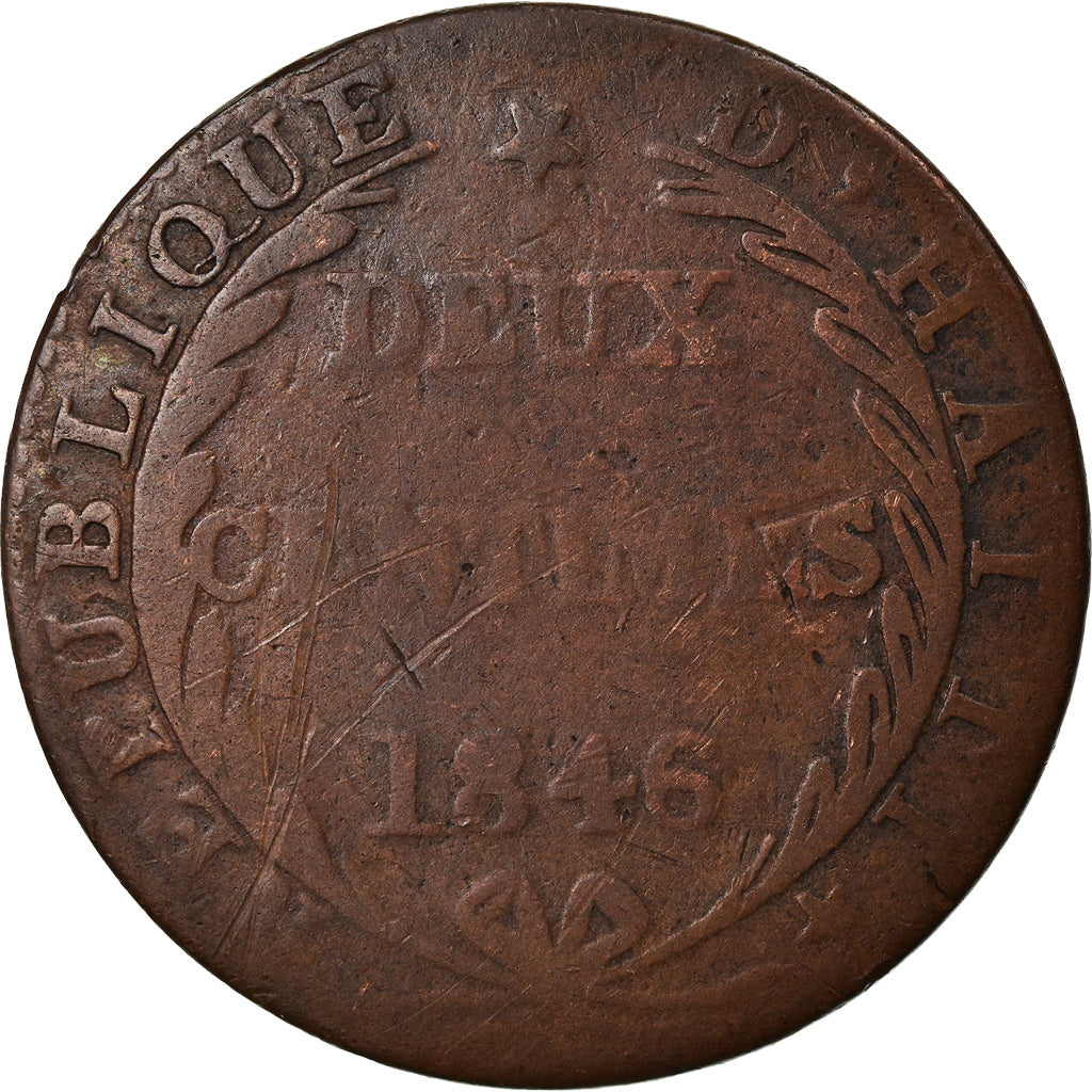 Coin, Haiti, 2 Centimes, 1846, F(12-15), Copper, KM:26