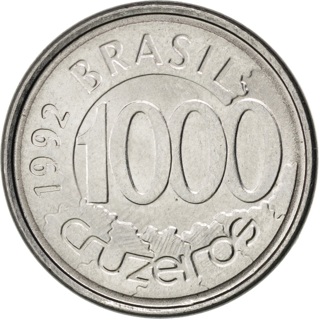 Coin, Brazil, 1000 Cruzeiros, 1992, MS(63), Stainless Steel, KM:626