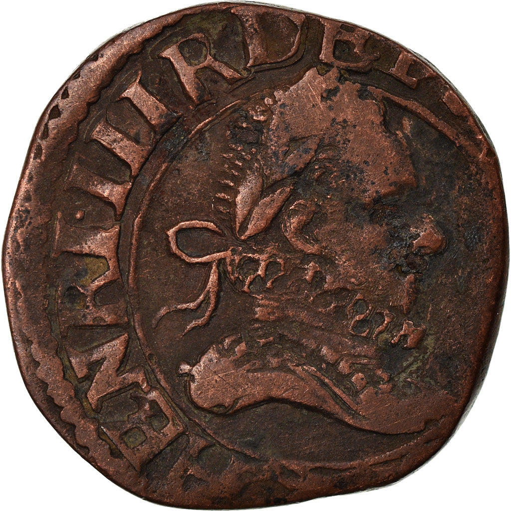 Moneda, Francia, Henri III, Double Tournois, 1589, Amiens, BC+, Cobre, CGKL:6