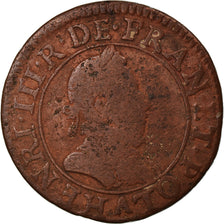 Moeda, França, Henri III, Double Tournois, 1587, Paris, F(12-15), Cobre