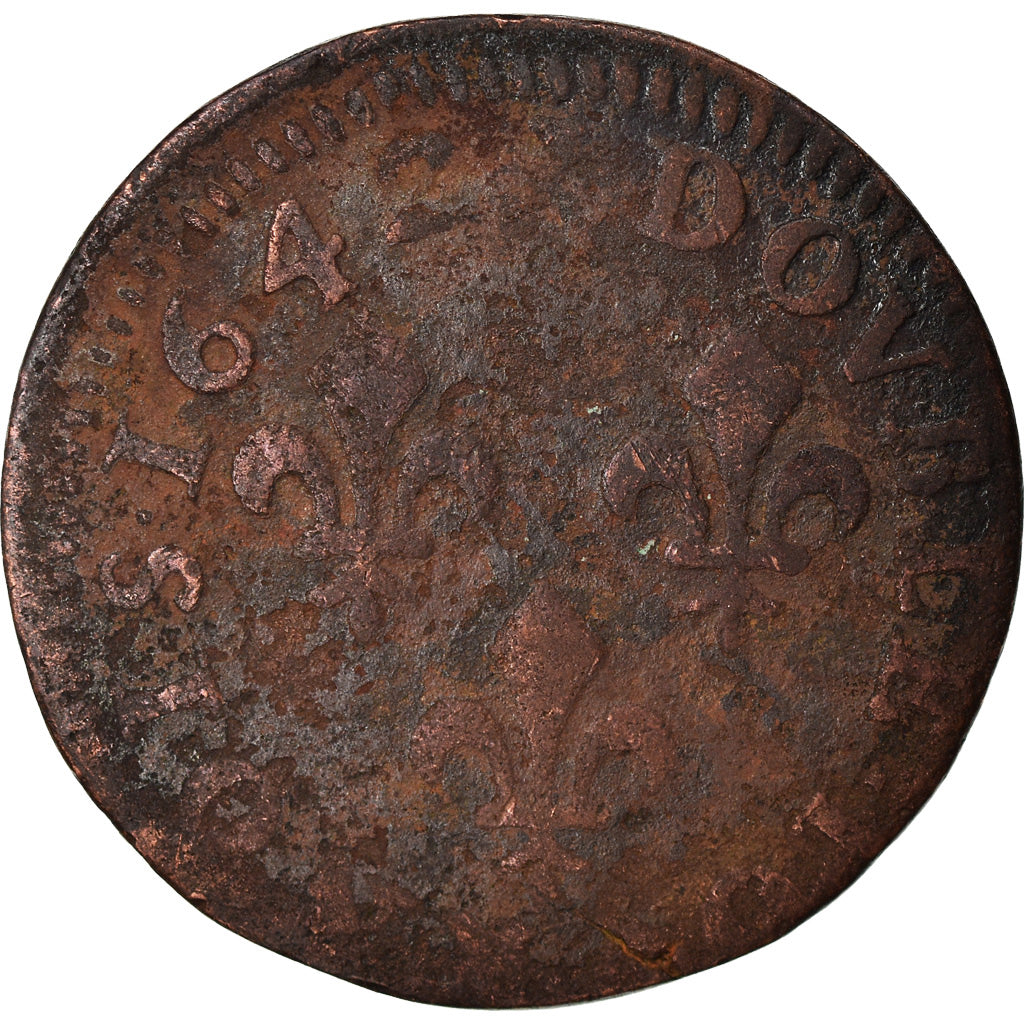 Munten, Frankrijk, Louis XIII, Double Tournois, 1642, FR, Koper