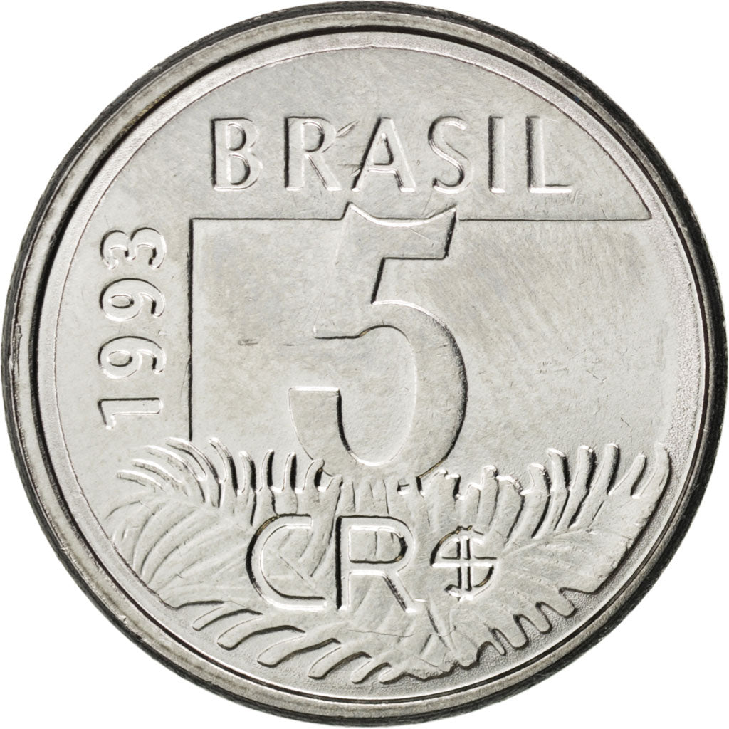 Coin, Brazil, 5 Cruzeiros Reais, 1993, MS(63), Stainless Steel, KM:627