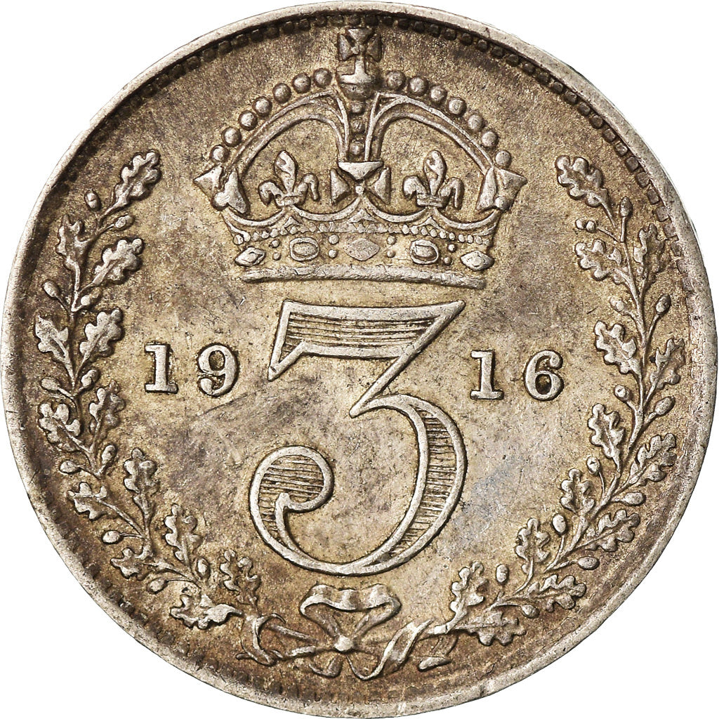 Coin, Great Britain, George V, 3 Pence, 1916, AU(50-53), Silver, KM:813